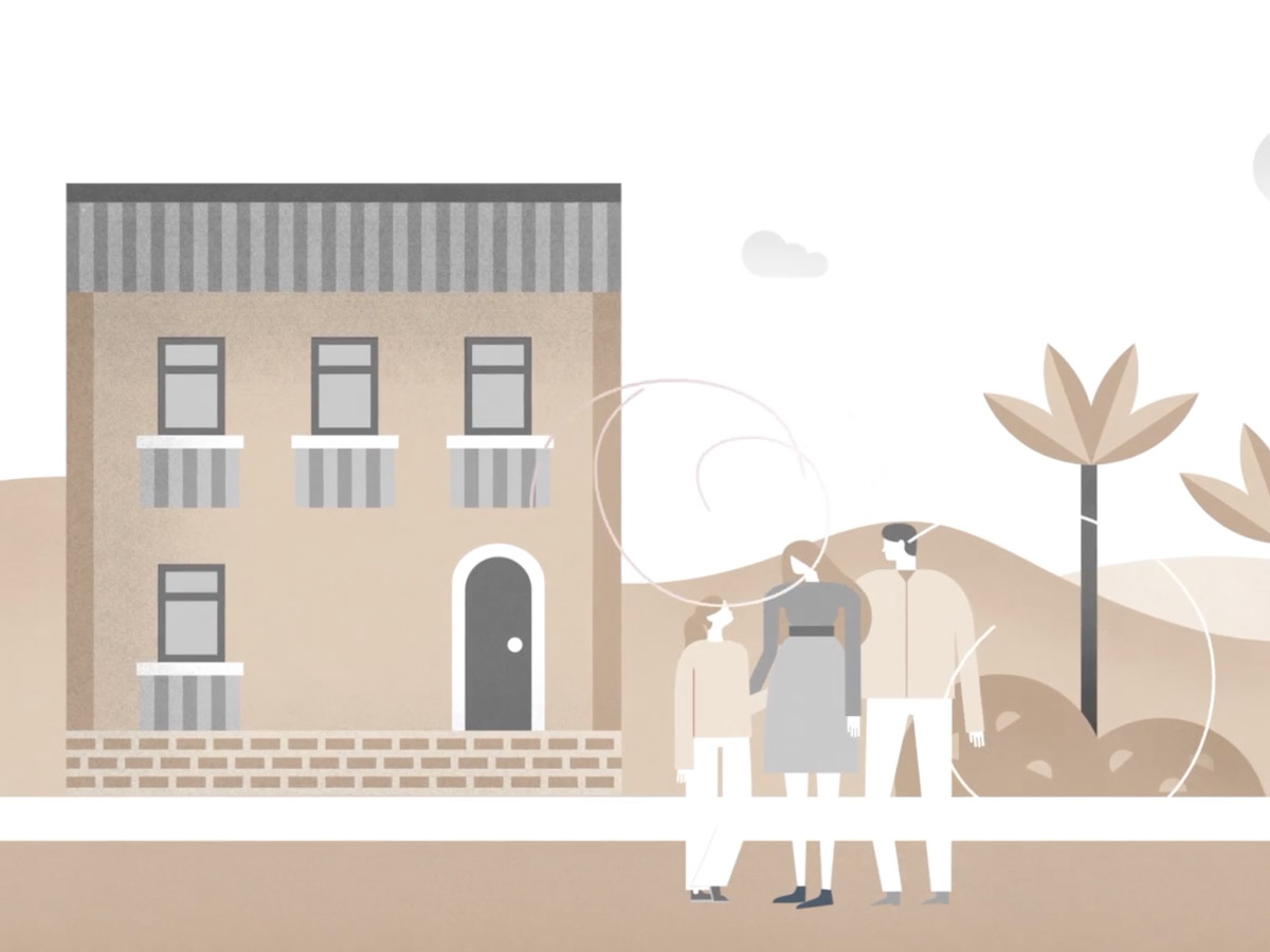 Still aus UBS Animationsfilm Illustrierte Familie mit Haus 
