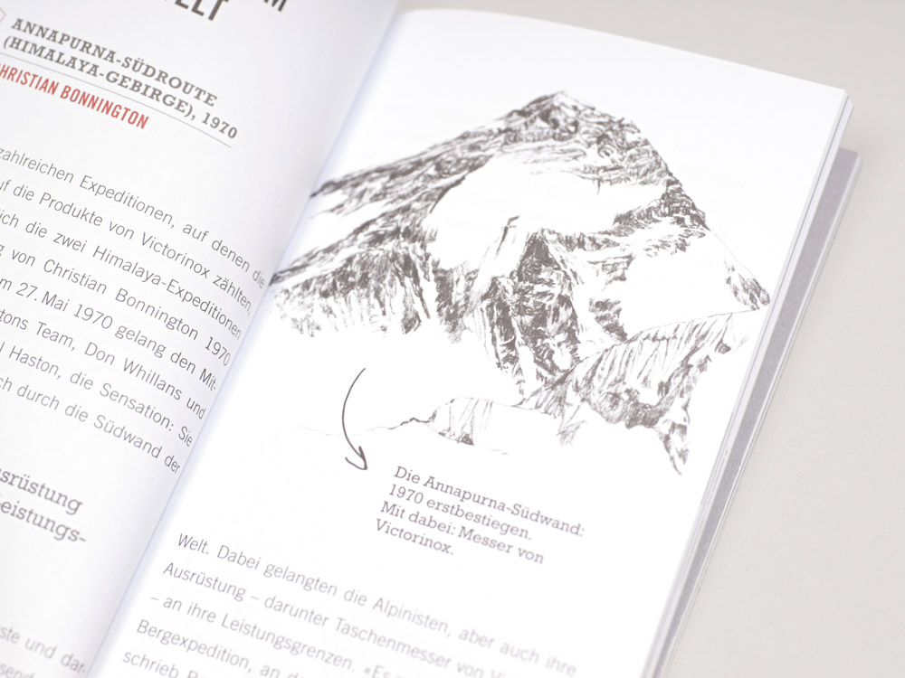 Innenseite einer Broschüre mit einer Skizze des Annapurna Bergmassivs